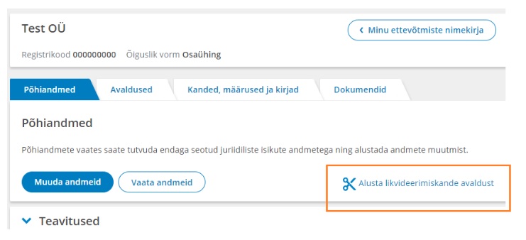 Likvideerimisavaldus äriregistrile